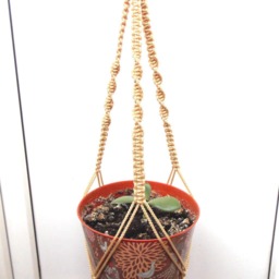 Beige Macrame Plant Hanger 24 Inches 3mm - Hanging Planter Indoor Outdoor Gift Idea Plant Holder Wall Hanging - thumbnail 2