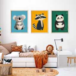 Animal Prints Set Koala, Panda, Raccoon - Nursery Wall Art - thumbnail 3
