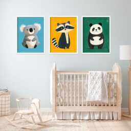 Animal Prints Set Koala, Panda, Raccoon - Nursery Wall Art - thumbnail 2