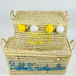 Custom Wicker Toy Box, Handmade Palm Leaf Chest, Personalized Kids Storage Trunk - thumbnail 4