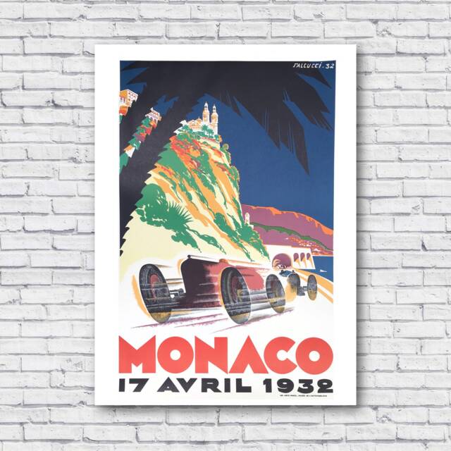 Large 1932 Monaco Grand Prix Poster Print, Canvas, Wall Decal, Vintage Retro Race Advertisement, Formula One Racing