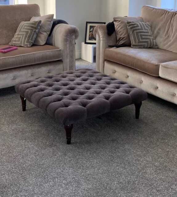 Elegant Chesterfield Plush Velvet Footstool - Mahogany Legs, Ottoman Coffee Table - image 1