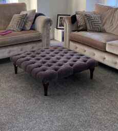 Elegant Chesterfield Plush Velvet Footstool - Mahogany Legs, Ottoman Coffee Table - thumbnail 1