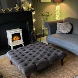 Elegant Chesterfield Plush Velvet Footstool - Mahogany Legs, Ottoman Coffee Table - thumbnail 3
