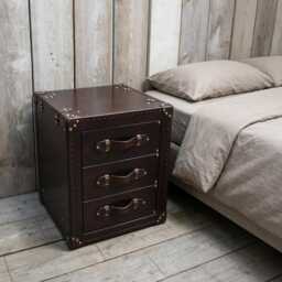 Vintage Leather Trunk Nightstands Pair, Chestnut Hardwood Framed, English Handmade Storage - 50x60cm - thumbnail 3