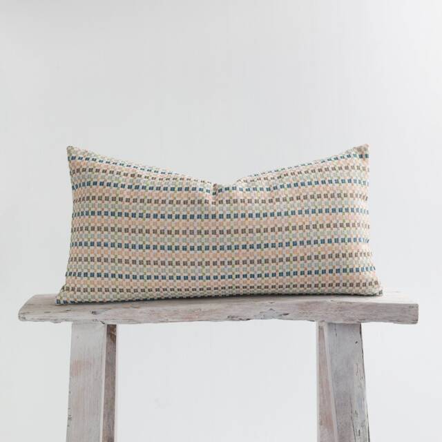 Woven Cotton Lumbar Pillow Cover, Pastel Striped, Bamboo Reverse - image 1