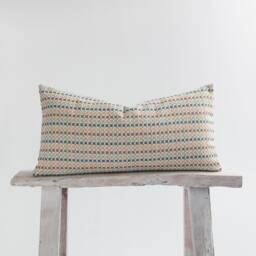 Woven Cotton Lumbar Pillow Cover, Pastel Striped, Bamboo Reverse