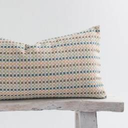 Woven Cotton Lumbar Pillow Cover, Pastel Striped, Bamboo Reverse - thumbnail 2