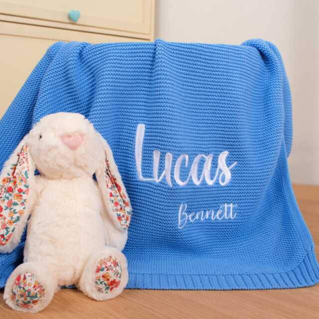 Personalized Organic Cotton Baby Blanket Hand-stitched Name Embroidery - image 1