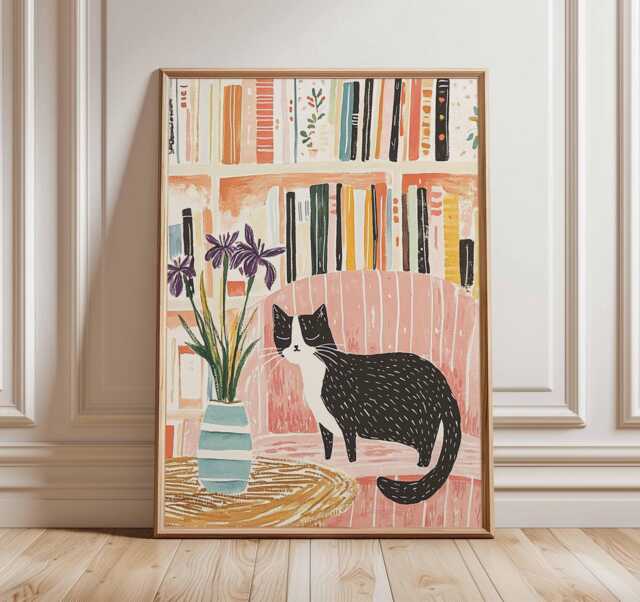 Cat Poster, Print, Botanical Wall Art, Floral Lovers Gift, Animal Feline Decor, Tropical Nature Print - image 1