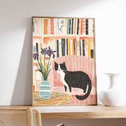 Cat Poster, Print, Botanical Wall Art, Floral Lovers Gift, Animal Feline Decor, Tropical Nature Print - thumbnail 3