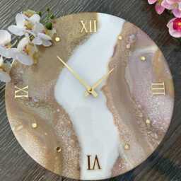 Handmade Epoxy Resin Wall Clock Coffee Lavender Tones, Natural Stones - thumbnail 2