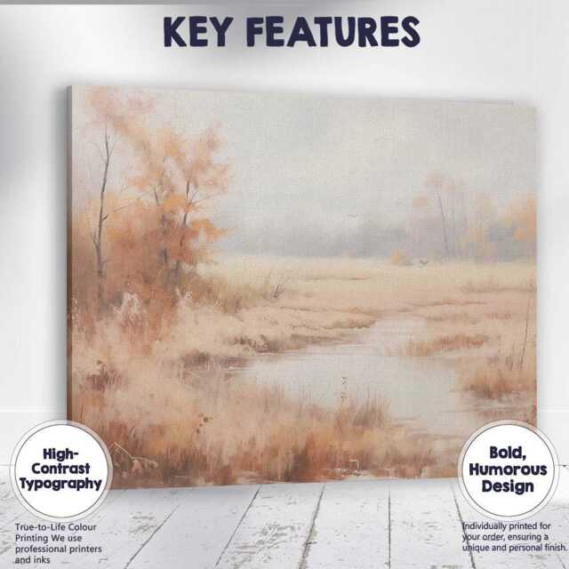 Dreamy Autumn Marshland Reedbed Waterside Landscape Canvas Wall Art Print Decor Picture Ready To Hang - image 1