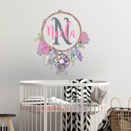 Dream Catcher With Custom Name Wall Decal. Monogram Sticker. Bohemian Art. Nursery Decor. Boho Feather Decal R154 - thumbnail 3