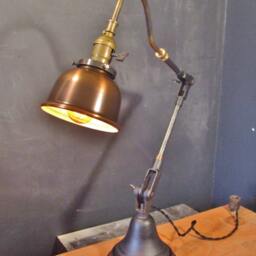 Vintage Industrial Desk Lamp with Copper Shade - Pharmacy Apothecary Lighting Machine Age Task Light Cast Iron Steampunk - thumbnail 3