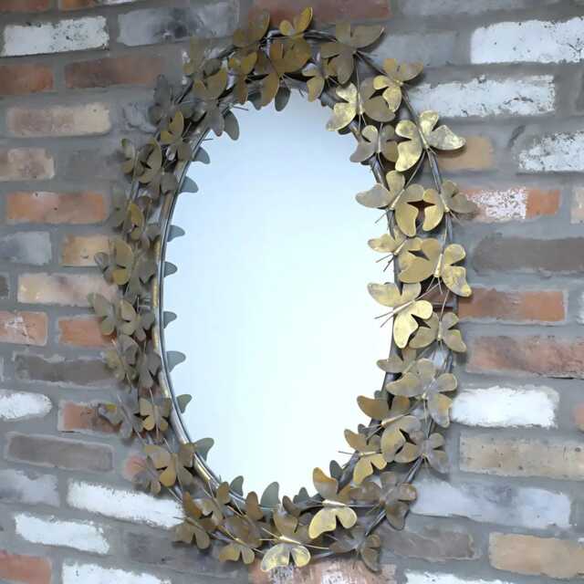 Eklora Gold Surround Butterfly Wall Mirror Oval Shape 90cm - image 1