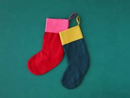 Multi Color Christmas Stocking, Blocked Linen Stockings, Teal Holiday Decor, Chartreuse Decorations, Large Family Stockings