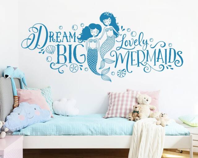 Dream Big Lovely Mermaids Wall Decal - Girls Nursery Decor, Mermaid Decal, Quote Sisters Sister - image 1