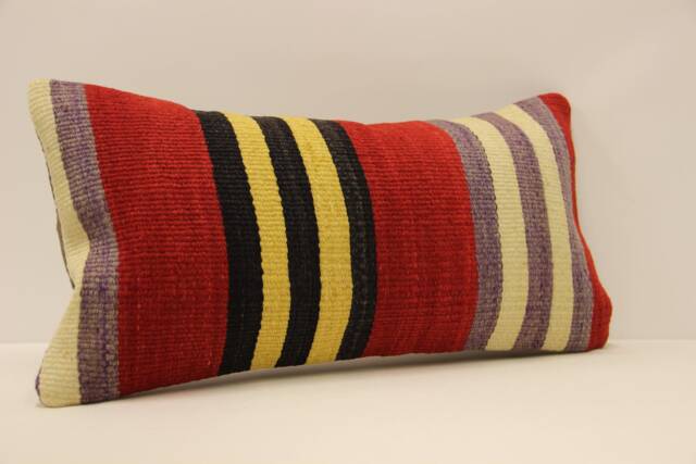 Handwoven Wool Kilim Pillow Cover, Vintage Turkish Throw - 10x20 - image 1