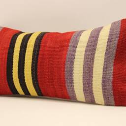 Handwoven Wool Kilim Pillow Cover, Vintage Turkish Throw - 10x20 - thumbnail 3