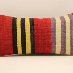 Handwoven Wool Kilim Pillow Cover, Vintage Turkish Throw - 10x20 - thumbnail 2