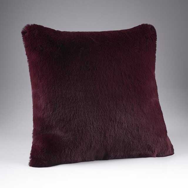 Purple Faux Fur Cushion Luxe Wine Bed Pillow, Vegan Suede - image 1