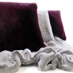 Purple Faux Fur Cushion Luxe Wine Bed Pillow, Vegan Suede - thumbnail 2
