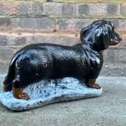 Outdoor Dachshund Dog Figurine Stone Sculpture Garden Pet Decoration Long Ornament Cement Statue Handmade Gift - thumbnail 3