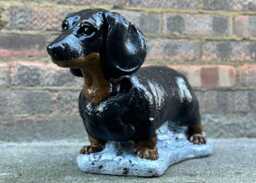 Outdoor Dachshund Dog Figurine Stone Sculpture Garden Pet Decoration Long Ornament Cement Statue Handmade Gift - thumbnail 1