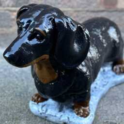 Outdoor Dachshund Dog Figurine Stone Sculpture Garden Pet Decoration Long Ornament Cement Statue Handmade Gift - thumbnail 4