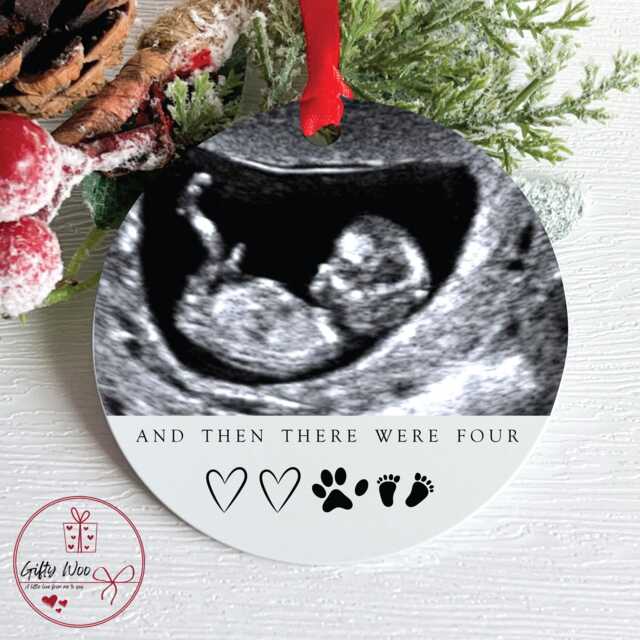 And Then There Were 4 Christmas Preganacy Announcement Bauble - Baby Due Tree Decoration Bumps First Reveal Surprise - image 1