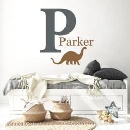 Personalized Dinosaur Name Vinyl Decal, Kids Jurassic Bedroom Wall Art Sign, Large Brachiosaurus Sticker, First Initial Letter Room Decor - thumbnail 2