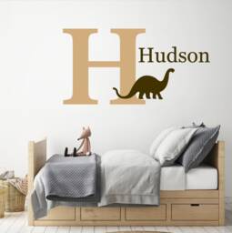 Personalized Dinosaur Name Vinyl Decal, Kids Jurassic Bedroom Wall Art Sign, Large Brachiosaurus Sticker, First Initial Letter Room Decor