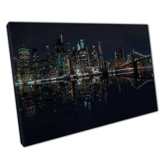 New York City Skyline Canvas Print Illuminated Night Cityscape Wall Art For Home Office D??cor - image 1
