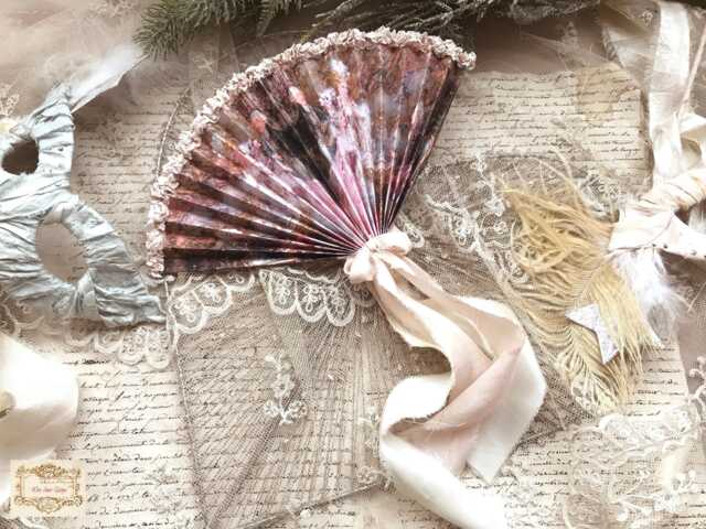 Baroque Rococo Paper Fan With Pure Silk Ribbons , Marie Antoinette Style Party Decor Wedding Anniversary Gift - image 1