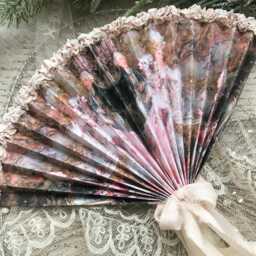 Baroque Rococo Paper Fan With Pure Silk Ribbons , Marie Antoinette Style Party Decor Wedding Anniversary Gift - thumbnail 3