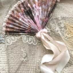 Baroque Rococo Paper Fan With Pure Silk Ribbons , Marie Antoinette Style Party Decor Wedding Anniversary Gift - thumbnail 2
