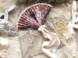 Baroque Rococo Paper Fan With Pure Silk Ribbons , Marie Antoinette Style Party Decor Wedding Anniversary Gift