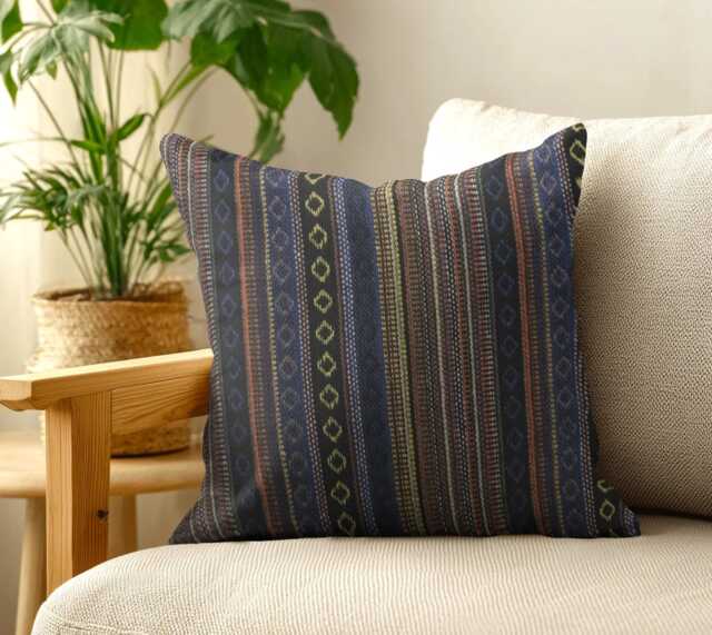 Mexican Blue/Brown Cushion Covers - Ethnic Design Striped Throw Pillow 18 - image 1