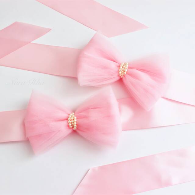 Pink Bow Curtain Tie Back Set - Girls Room & Nursery Decor Window Holdbacks Drapery Tiebacks Baby Shower Gift - image 1
