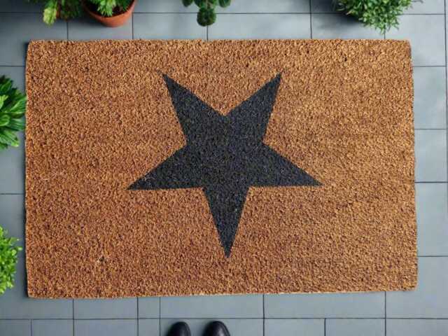 Coir Doormat With Black Star - Indoor Outdoor Welcome Mat - image 1