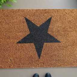 Coir Doormat With Black Star - Indoor Outdoor Welcome Mat - thumbnail 2