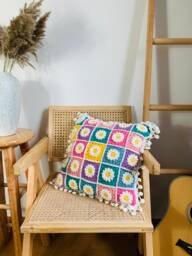 Handmade Crochet Granny Square Pillow Cover Floral Cushion - thumbnail 1