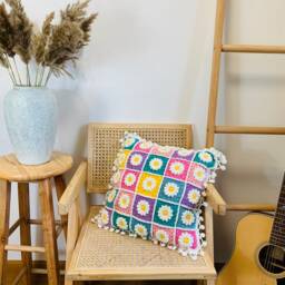 Handmade Crochet Granny Square Pillow Cover Floral Cushion - thumbnail 3