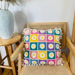 Handmade Crochet Granny Square Pillow Cover Floral Cushion - thumbnail 2
