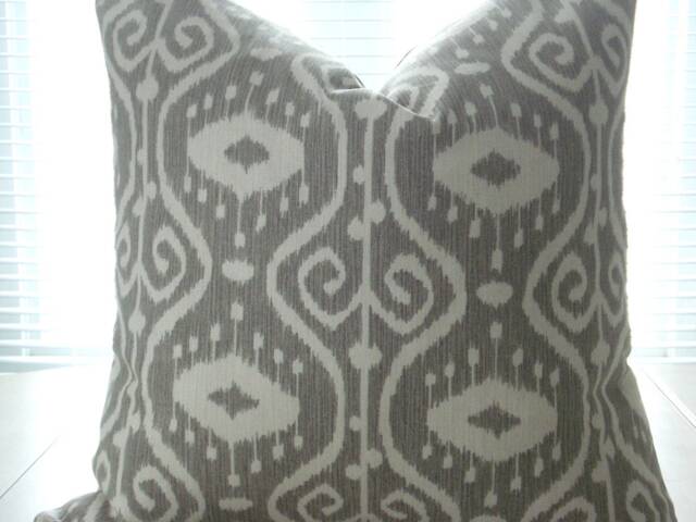 Ikat Pillow Cover - Grey & Ivory Decorative Design - image 1