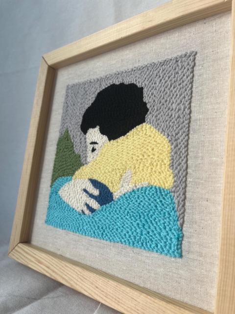 Tiny Wall Art - 7.9x7.9 In - Modern Mini Textile Embroidery, Neutral Cozy Home Gift - image 1