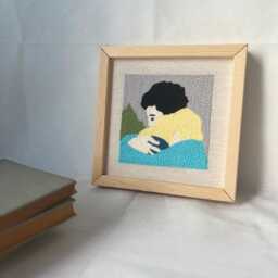 Tiny Wall Art - 7.9x7.9 In - Modern Mini Textile Embroidery, Neutral Cozy Home Gift - thumbnail 2