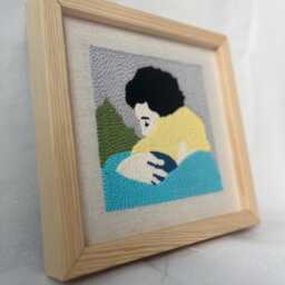 Tiny Wall Art - 7.9x7.9 In - Modern Mini Textile Embroidery, Neutral Cozy Home Gift - thumbnail 3