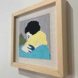 Tiny Wall Art - 7.9x7.9 In - Modern Mini Textile Embroidery, Neutral Cozy Home Gift - thumbnail 4